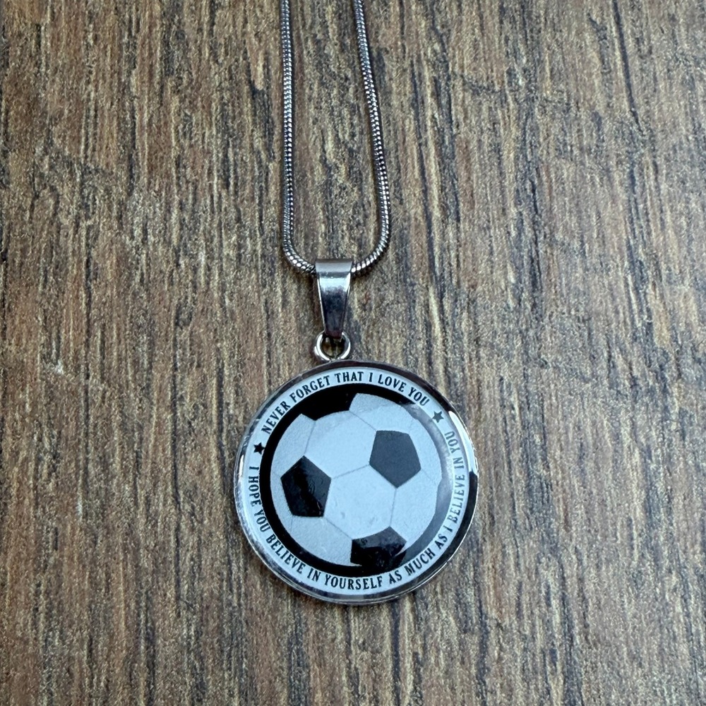 Soccer‎ Ball Pendant Necklace Snake Chain Inspirational Message Gift